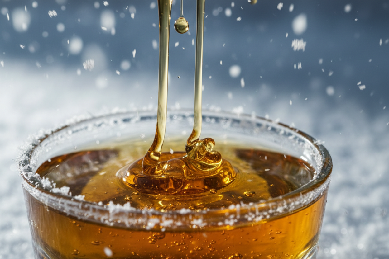 Aprikosenkernöl (Prunus Armeniaca Kernel Oil) als zutat fokus auf die konsistenz dramatisch und motif first snow