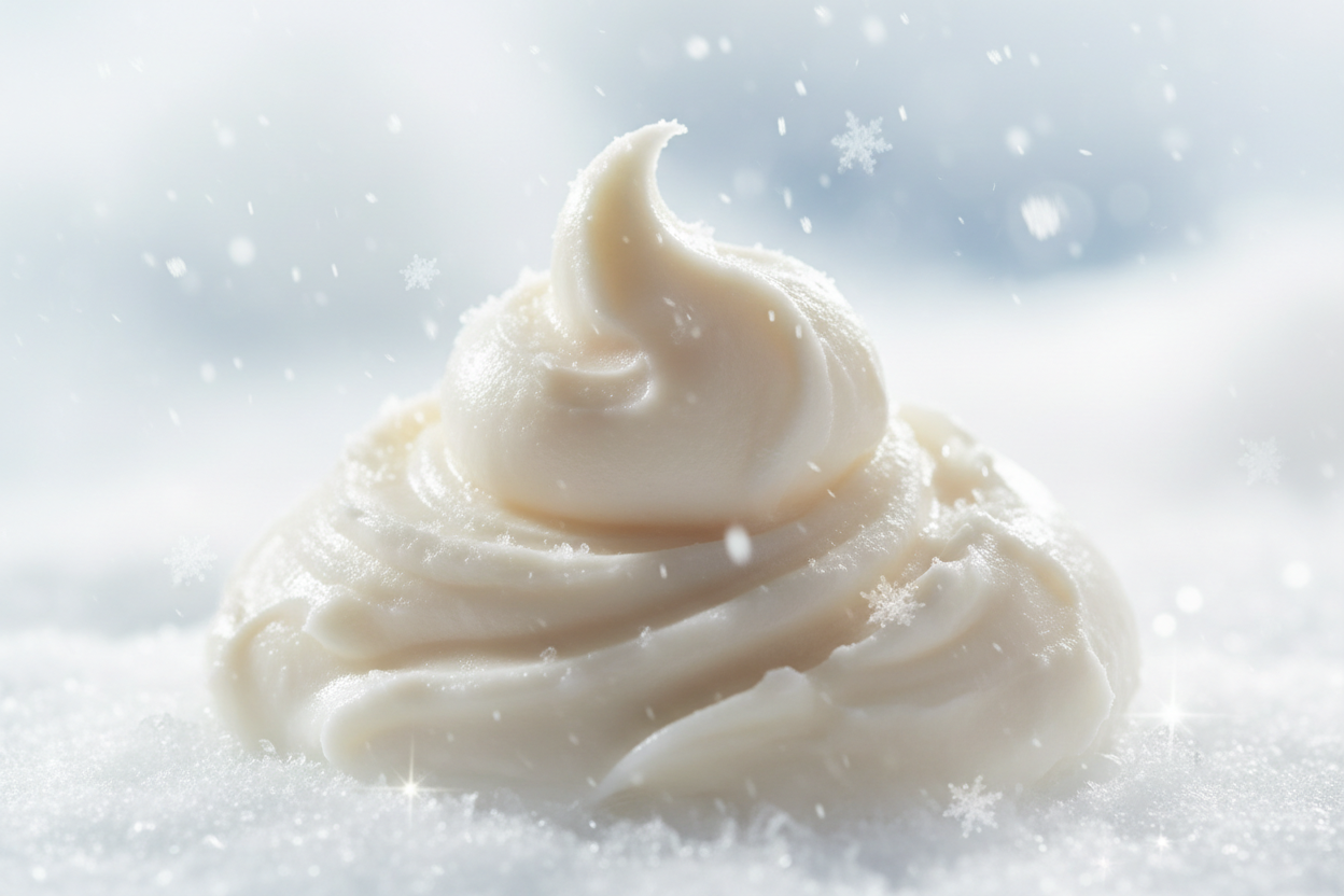 sheabutter als zutat realistisch dramatisch mit fokus auf konsistenz mit motif first snow